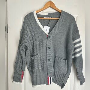 Thom Browne Charcoal Cable Knit Cardigan